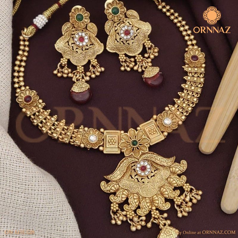 Beautiful Gold Plated Necklace Earring Set for Women - ORNNAZ ...