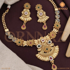Floral High Gold Jewellery Set with Long Earrings