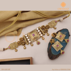 Golden Studded Choker Style Necklace Set