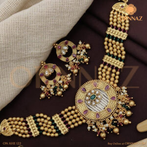 Handmade Traditional Golden Necklace Set for Ladies