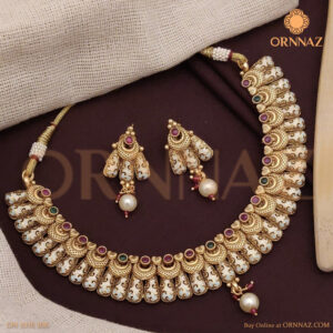 Rajwadi Meenakari - White and Gold Necklace Set
