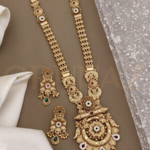 Antique Gold Plated Floral Long Set for Wedding
