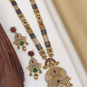 Attractive High Gold Kalash Style Long Mangalsutra with Earrings