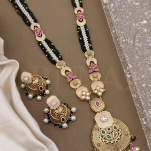Beautiful Pearl Kundan Long Set with Earring Jewellery for Wedding