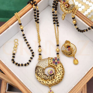Colorful American Diamond Mangalsutra Set with Round Stud Earrings