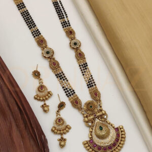 Drop Shape High Gold Long Mangalsutra with Earrings