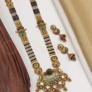 Floral Design Meenakari High Gold Mangalsutra with Earrings