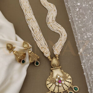 Gold Plated White Beaded Long Set Fashion Jewellery
