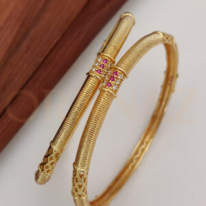 Golden Round Shape Pink AD Kadli for Daily Wear Bangles - OB AD 117