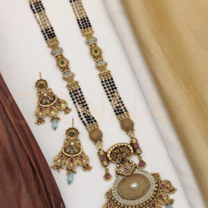 Gorgeous Aqua Pearls High Gold Mangalsutra Earrings Set