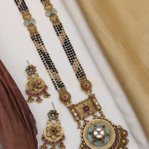 Meenakari Floral Round Pendant High Gold Mangalsutra with Earrings