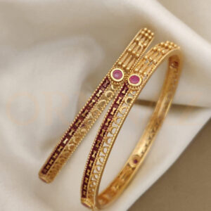 Rose Gold & Pink Fine Design Thin Kadli Bangle for Women - OB AD 127
