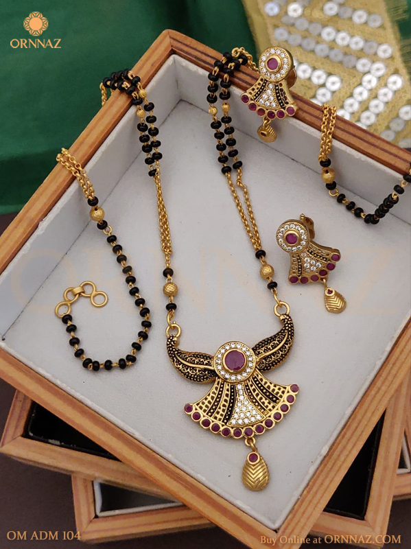India Art Gold Plated Mangalsutra With Earrings