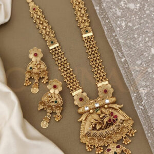 Stunning Antique Gold Plated Floral Long Set with Earrings