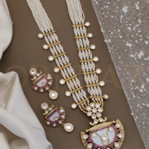 Stunning Long Kundan Rani Haar with White Color Beads