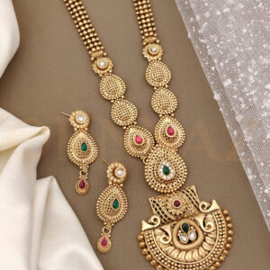 Traditional Long Set Gold Plated Jewellery with Oval Shape Earrings