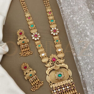 Traditional Peacock Matte Finish Long Necklace Set