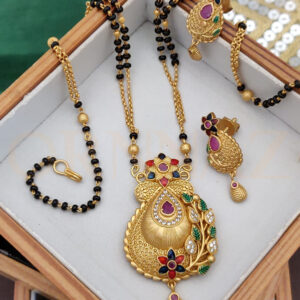 Water Drop Pendant AD Mangalsutra Earrings Set with Multicolor American Diamond