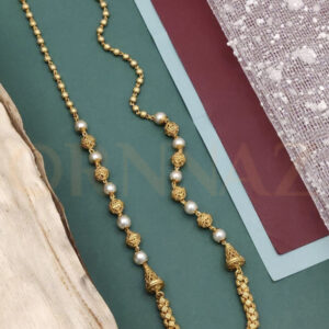 Antique Mala with White Pearl and Golden Beads Balls