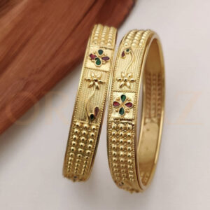 Colorful Floret Brass High Gold Bangles for Women with Antique Design