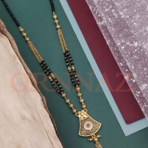 Triangle Shapes American Daimond Pendant With 2 Layerd Black Bead Chain Daily Wear Mangalsutra