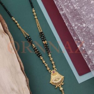 Stylish AD Stone Pendant Black Beads Mangalsutra For Women With Extendable Chain