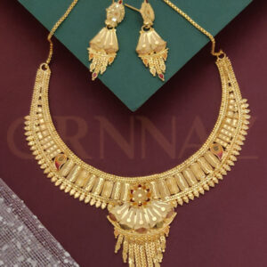 1 Gram Gold Plated Necklace with Earrings Set and Meenakari Work