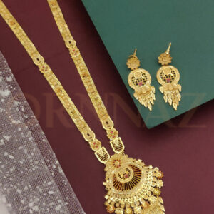 Beautiful Multi Color Gold Plated Long Haram Earrings Set for Women