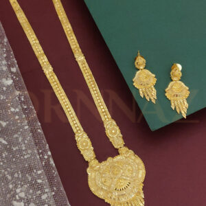 Golden 1 Gram Plated Long Haram with Earrings set for Ladies
