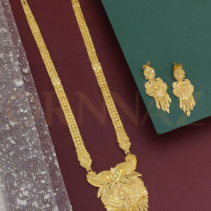 One Gram Gold Plated Forming Long Haram Set with Earrings
