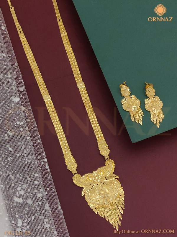 One Gram Gold Plated Forming Long Haram Set with Earrings