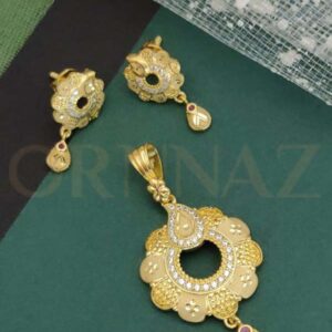 1 Gram Coral Flower Pendant Set with Earrings for Women