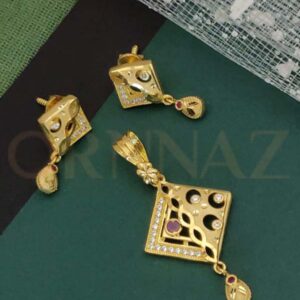 1 Gram Gold Forming Geometric Rhombic Pendant Set with Earrings
