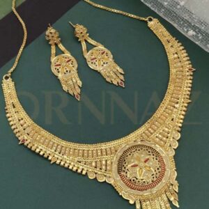 1 Gram Gold Plated Necklace Set with Flower Patti Design