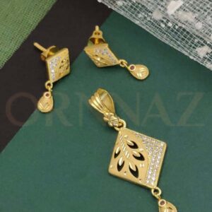 1 Gram Gold Plated Rhombus Pendant Earring Set for Ladies