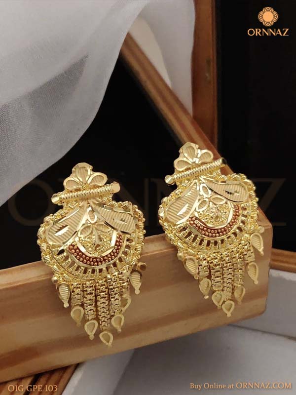 ERG069 – One Gram Gold Plated Full Net Design Trendy Kerala Style Earrings  Models Online - Buy Original Chidambaram Covering product at Wholesale  Price. Online shopping for guarantee South Indian Gold Plated Jewellery.
