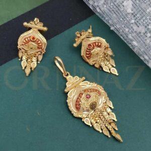 Antique 1 Gram Gold Pendant Set with Earrings for Women
