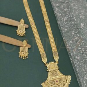 Ethnic 1 Gram Gold Plated U Shape Pendant Long Haram Set for Wedding