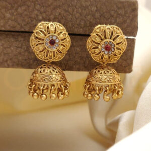 Stylish Jhumkas Gold Color Matte Finish Kundan Earrings