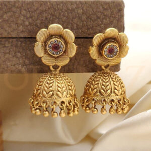 Rajwadi Matte Finish Jumar Flower Design Kundan Earrings