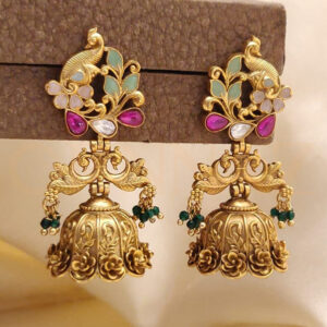 Antique Matte Finish Multi Color Peacock Design Earrings
