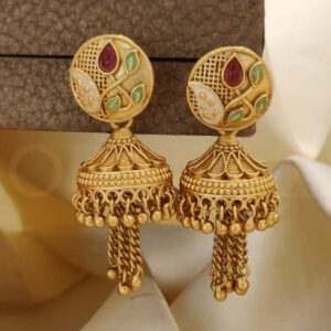 Latest Gold Plated Designer Leaves Pattern Kundan Matte Finish Earrings