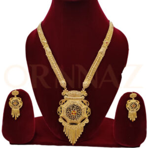 1 Gram Gold Coated Hexagon Shape Long Rani Haar Set with Earrings