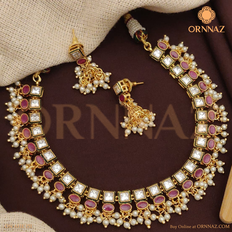 Gold Necklace With Earrings – Ricco India