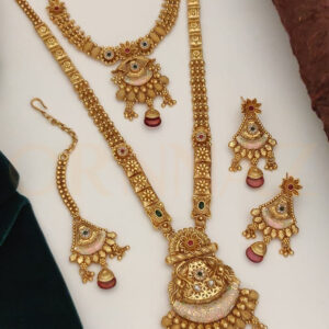 Antique Matte Finish Long Necklace Combo with Mang Tikka and Earrings