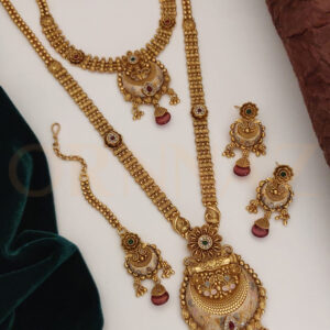 Antique Minakari Long Necklace with Maang Tikka and Earrings Combo