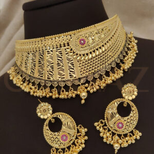 Gorgeous 1 Gram Gold Choker Necklace Set with Jhumkas Earrings