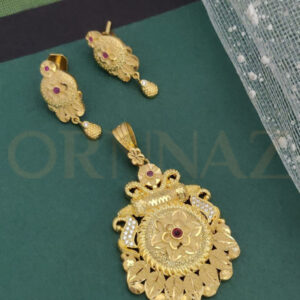 Elegant Floral Design 1 Gram Gold Pendant Set with Earrings