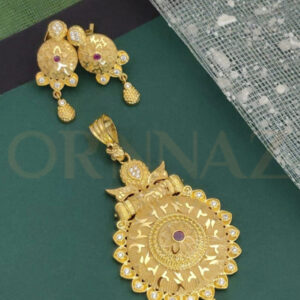 Fancy One Color Stone 1 Gram Gold Plated Pendant Set