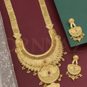 Half Round Design Gold Plated Rani Haar with Earrings Set